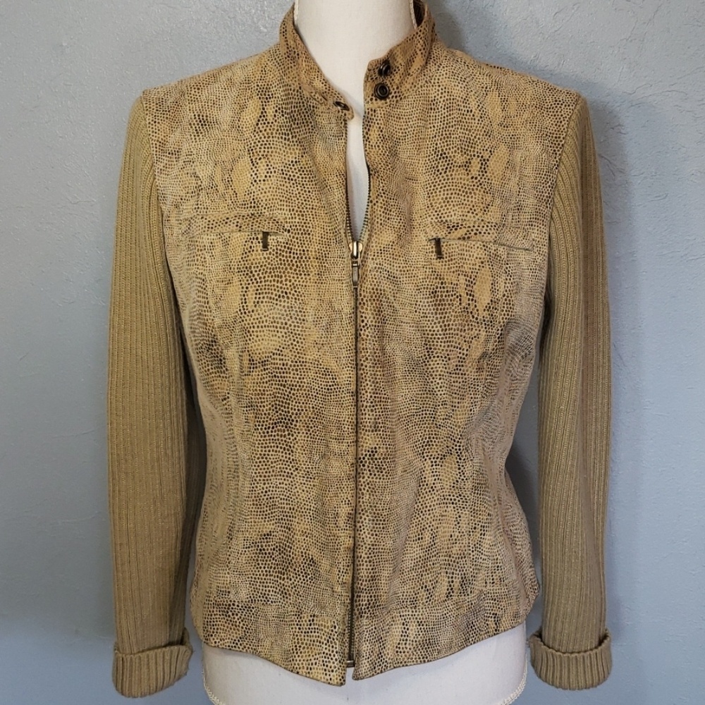 Alfani Petite Small Leather Jacket Snake Print